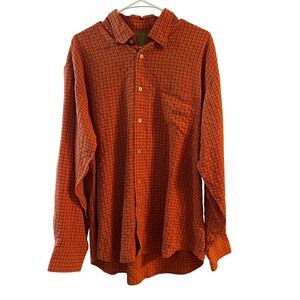 Bugatchi Uomo Men's XL Orange Plaid Long Sleeve Button Down Shirt Modal Blend